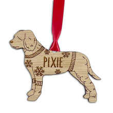 Load image into Gallery viewer, Personalised Lagotto Romagnolo Bauble Jumper Dog Bauble - Oak Veneer Wood - Add any name
