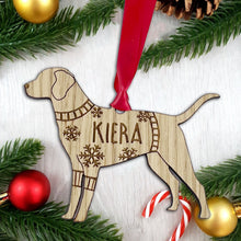 Load image into Gallery viewer, Personalised Labrador Bauble Jumper Dog Bauble - Oak Veneer Wood - Add any name
