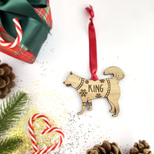 Load image into Gallery viewer, Personalised Husky Bauble Jumper Dog Bauble - Oak Veneer Wood - Add any name
