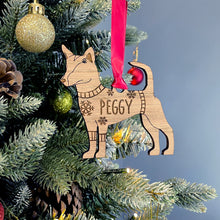Load image into Gallery viewer, Personalised Portuguese Podengo Bauble Jumper Dog Bauble - Oak Veneer Wood - Add any name
