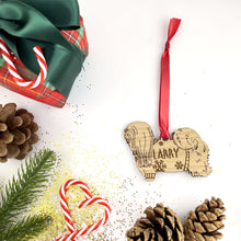 Load image into Gallery viewer, Personalised Lhasa Apso Bauble Jumper Dog Bauble - Oak Veneer Wood - Add any name
