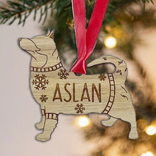 Load image into Gallery viewer, Personalised Swedish Vallhund Bauble Jumper Dog Bauble - Oak Veneer Wood - Add any name
