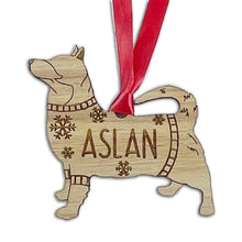 Load image into Gallery viewer, Personalised Swedish Vallhund Bauble Jumper Dog Bauble - Oak Veneer Wood - Add any name
