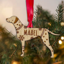 Load image into Gallery viewer, Personalised Dalmation Bauble Jumper Dog Bauble - Oak Veneer Wood - Add any name
