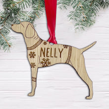 Load image into Gallery viewer, Personalised Hungarian Visla Bauble Jumper Dog Bauble - Oak Veneer Wood - Add any name
