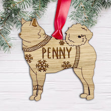 Load image into Gallery viewer, Personalised Finnish Spitz Bauble Jumper Dog Bauble - Oak Veneer Wood - Add any name
