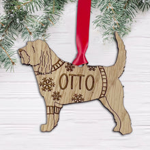 Load image into Gallery viewer, Personalised Otterhound Bauble Jumper Dog Bauble - Oak Veneer Wood - Add any name
