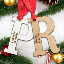 Load image into Gallery viewer, Personalised Wooden Letter Christmas Name and Year Initial Bauble
