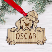 Load image into Gallery viewer, Personalised Hungarian Vizsla Dog Bauble - Peeking Dog - Oak Veneer Wood - Add your own name!

