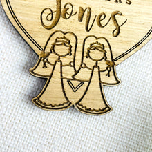 Load image into Gallery viewer, Personalised &#39;First Christmas As Mrs &amp; Mrs&#39; Tree Decoration - Sustainable Oak Wooden Bauble
