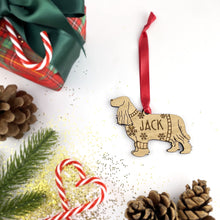 Load image into Gallery viewer, Personalised Cocker Spaniel Bauble Jumper Dog Bauble - Oak Veneer Wood - Add any name
