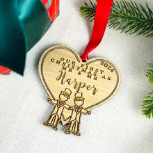 Load image into Gallery viewer, Personalised &#39;First Christmas As Mr &amp; Mr&#39; Tree Decoration - Sustainable Oak Wooden Bauble
