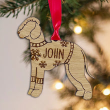 Load image into Gallery viewer, Personalised Bedlington Bauble Jumper Dog Bauble - Oak Veneer Wood - Add any name
