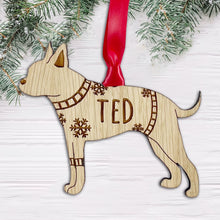 Load image into Gallery viewer, Personalised Boston Terrier Bauble Jumper Dog Bauble - Oak Veneer Wood - Add any name

