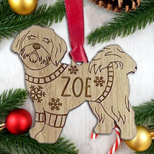 Load image into Gallery viewer, Personalised Shih Tzu Bauble Jumper Dog Bauble - Oak Veneer Wood - Add any name

