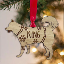 Load image into Gallery viewer, Personalised Husky Bauble Jumper Dog Bauble - Oak Veneer Wood - Add any name
