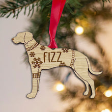 Load image into Gallery viewer, Personalised Rhodesian Bauble Jumper Dog Bauble - Oak Veneer Wood - Add any name
