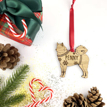 Load image into Gallery viewer, Personalised Finnish Spitz Bauble Jumper Dog Bauble - Oak Veneer Wood - Add any name
