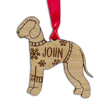 Load image into Gallery viewer, Personalised Bedlington Bauble Jumper Dog Bauble - Oak Veneer Wood - Add any name
