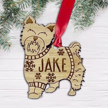Load image into Gallery viewer, Personalised Yorkshire Terrier Bauble Jumper Dog Bauble - Oak Veneer Wood - Add any name
