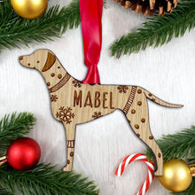 Load image into Gallery viewer, Personalised Dalmation Bauble Jumper Dog Bauble - Oak Veneer Wood - Add any name

