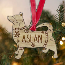 Load image into Gallery viewer, Personalised Swedish Vallhund Bauble Jumper Dog Bauble - Oak Veneer Wood - Add any name
