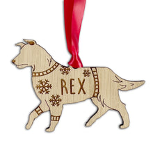 Load image into Gallery viewer, Personalised Border Collie Bauble Jumper Dog Bauble - Oak Veneer Wood - Add any name
