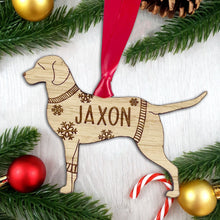 Load image into Gallery viewer, Personalised Chesapeake Bay Retriever Bauble Jumper Dog Bauble - Oak Veneer Wood - Add any name
