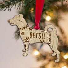 Load image into Gallery viewer, Personalised Jack Russell Bauble Jumper Dog Bauble - Oak Veneer Wood - Add any name
