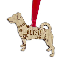 Load image into Gallery viewer, Personalised Jack Russell Bauble Jumper Dog Bauble - Oak Veneer Wood - Add any name
