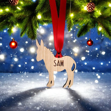 Load image into Gallery viewer, Personalised Donkey Tree Decoration - Sustainable Oak Wooden Bauble
