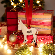 Load image into Gallery viewer, Personalised Donkey Tree Decoration - Sustainable Oak Wooden Bauble

