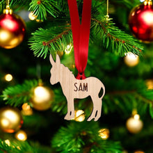Load image into Gallery viewer, Personalised Donkey Tree Decoration - Sustainable Oak Wooden Bauble
