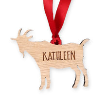 Load image into Gallery viewer, Personalised Goat Tree Decoration - Sustainable Oak Wooden Bauble
