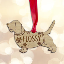 Load image into Gallery viewer, Personalised Petit Basset Griffon Vendeen Bauble Jumper Dog Bauble - Oak Veneer Wood - Add any name
