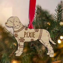 Load image into Gallery viewer, Personalised Lagotto Romagnolo Bauble Jumper Dog Bauble - Oak Veneer Wood - Add any name
