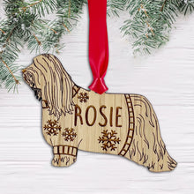 Load image into Gallery viewer, Personalised Bearded Collie Bauble Jumper Dog Bauble - Oak Veneer Wood - Add any name
