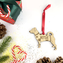 Load image into Gallery viewer, Personalised Jack Russell Bauble Jumper Dog Bauble - Oak Veneer Wood - Add any name
