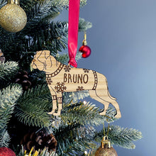 Load image into Gallery viewer, Personalised American Bulldog Bauble Jumper Dog Bauble - Oak Veneer Wood - Add any name
