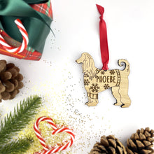 Load image into Gallery viewer, Personalised Afghan Hound Bauble Jumper Dog Bauble - Oak Veneer Wood - Add any name
