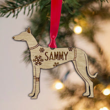 Load image into Gallery viewer, Personalised Podenco Bauble Jumper Dog Bauble - Oak Veneer Wood - Add any name
