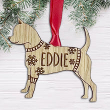 Load image into Gallery viewer, Personalised Smooth Coat Chihuahua Bauble Jumper Dog Bauble - Oak Veneer Wood - Add any name
