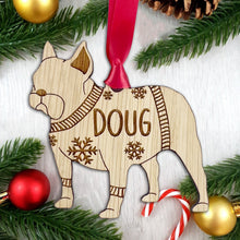 Load image into Gallery viewer, Personalised French Bulldog Bauble Jumper Dog Bauble - Oak Veneer Wood - Add any name
