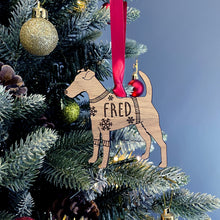 Load image into Gallery viewer, Personalised Fox Terrier Bauble Jumper Dog Bauble - Oak Veneer Wood - Add any name
