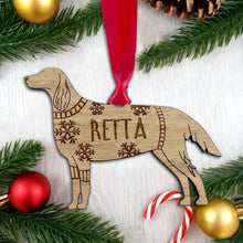 Load image into Gallery viewer, Personalised Red Setter Bauble Jumper Dog Bauble - Oak Veneer Wood - Add any name
