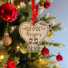 Load image into Gallery viewer, Personalised &#39;First Christmas As Mr &amp; Mr&#39; Tree Decoration - Sustainable Oak Wooden Bauble

