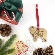 Load image into Gallery viewer, Personalised Chow Chow Bauble Jumper Dog Bauble - Oak Veneer Wood - Add any name
