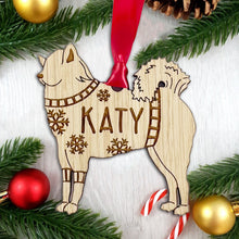 Load image into Gallery viewer, Personalised Eurasier Bauble Jumper Dog Bauble - Oak Veneer Wood - Add any name
