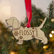 Load image into Gallery viewer, Personalised Petit Basset Griffon Vendeen Bauble Jumper Dog Bauble - Oak Veneer Wood - Add any name
