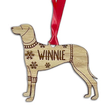 Load image into Gallery viewer, Personalised Weimaraner Bauble Jumper Dog Bauble - Oak Veneer Wood - Add any name
